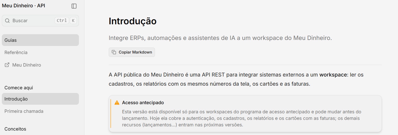 Documentação da API pública do Meu Dinheiro