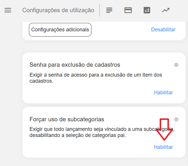 Forçar o uso de subcategorias