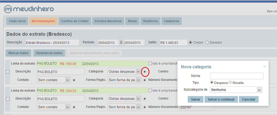 Importação de lançamentos
